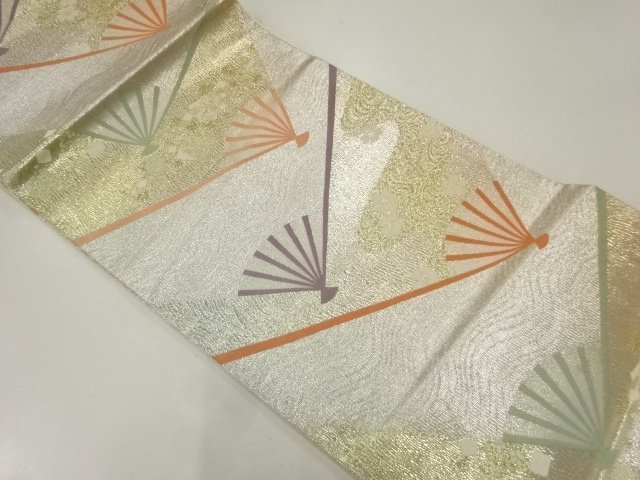 扇に花模様織出し袋帯